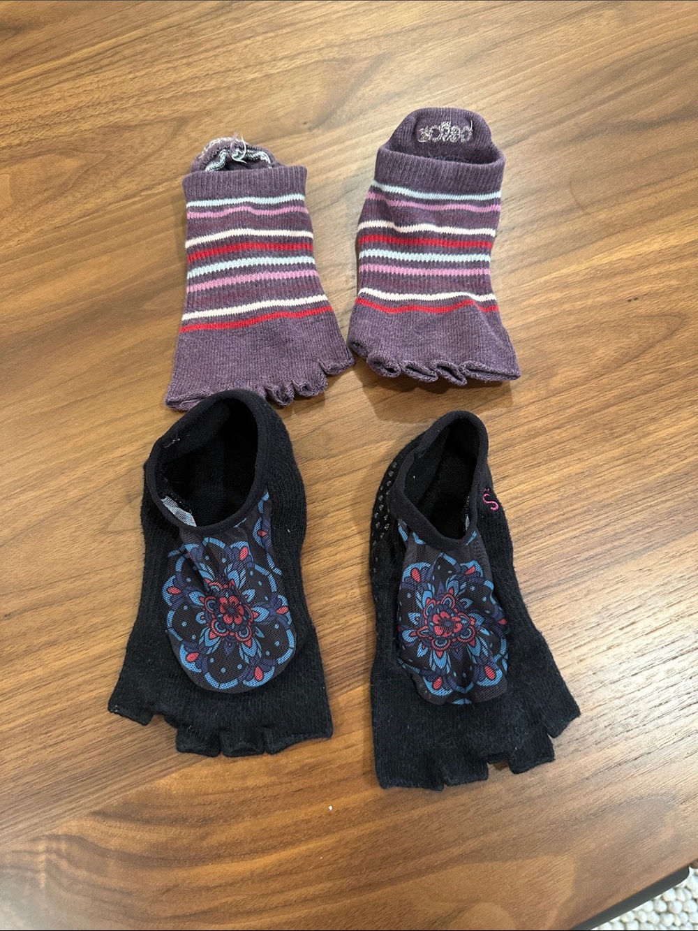 Grip Toe Socks Set - Black and Purple Striped